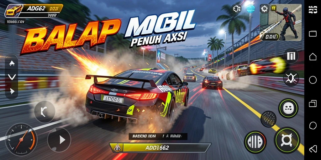 Tampilan gameplay balap mobil yang mendebarkan dari ADG62.