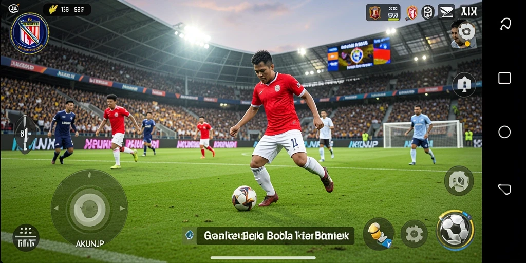Tampilan gameplay AKUNJP yang memukau dengan aksi sepak bola yang seru.