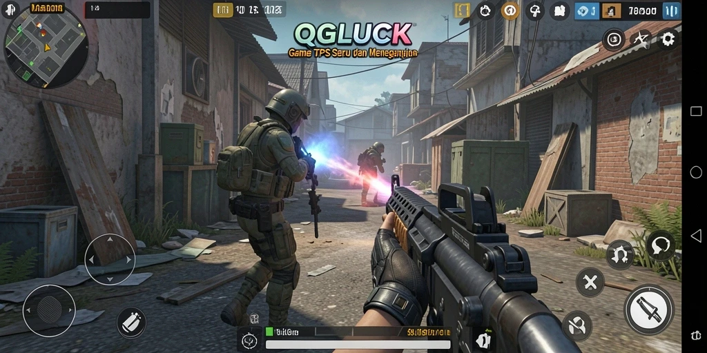 Screenshot gameplay QGLUCK menampilkan pertempuran mendebarkan.